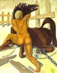 Le dressage de Bucéphale, huile sur toile 146 cm x 114 cm